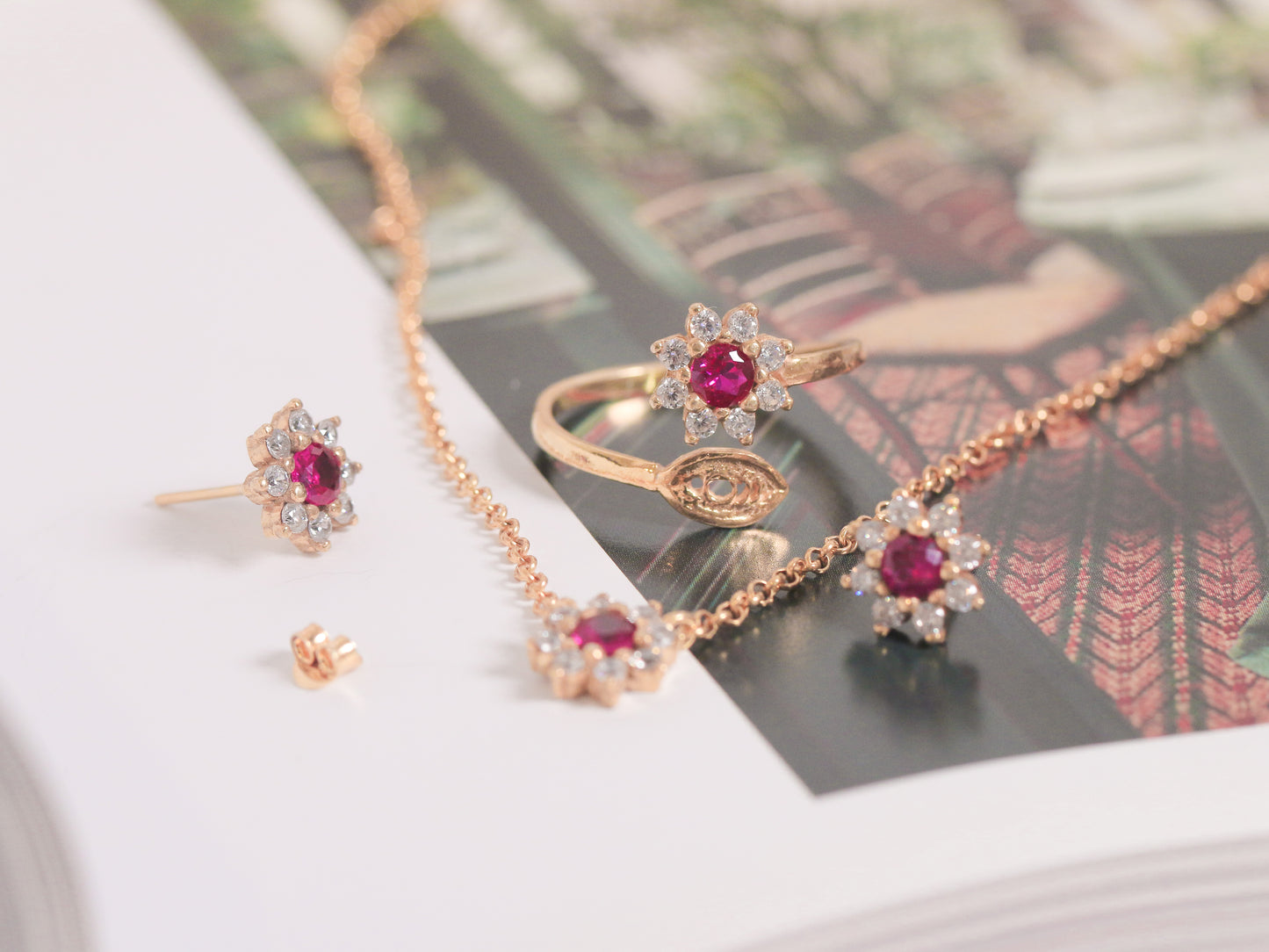 Halo Red Zircon Ring
