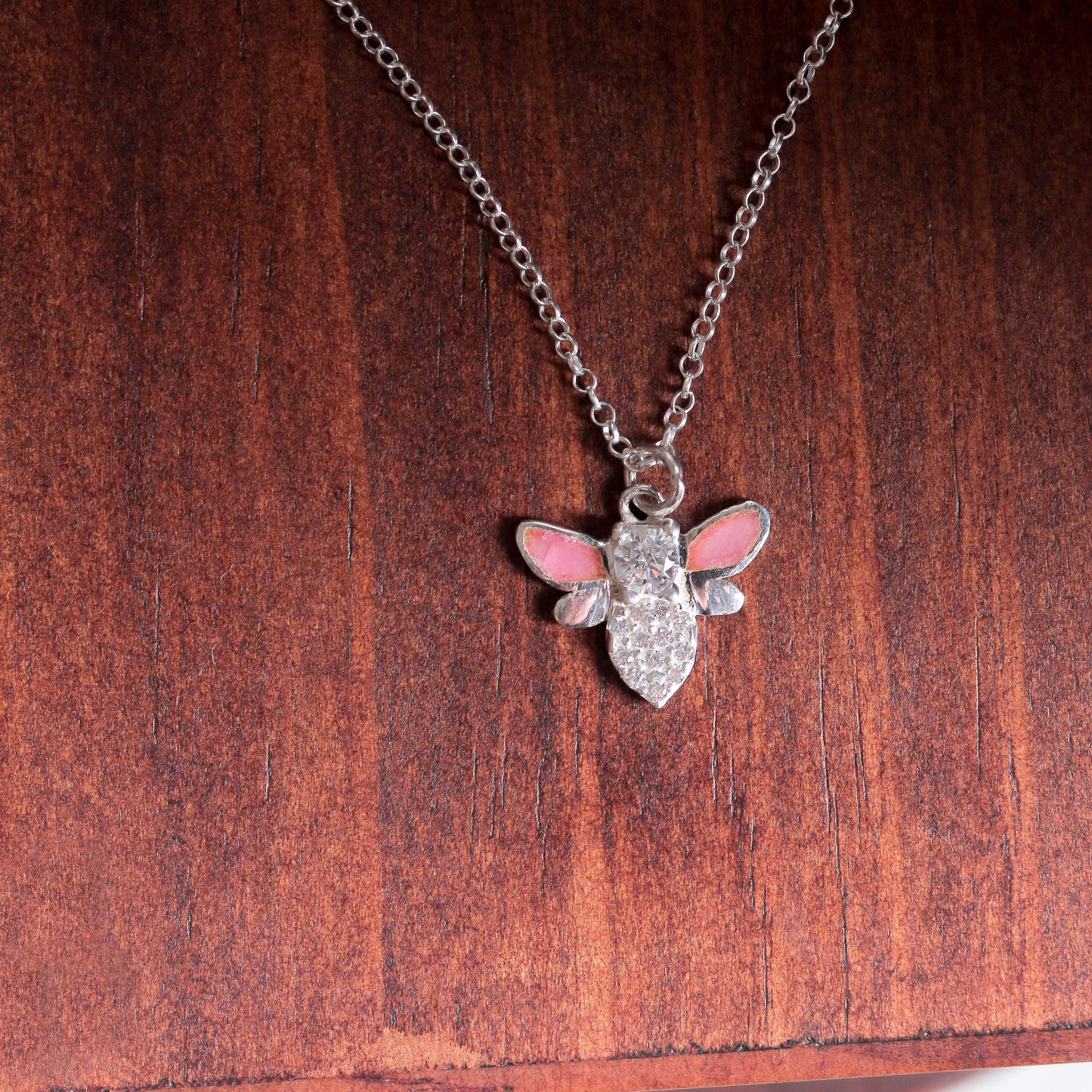 Bee With Baby Pink Enamel Pendant