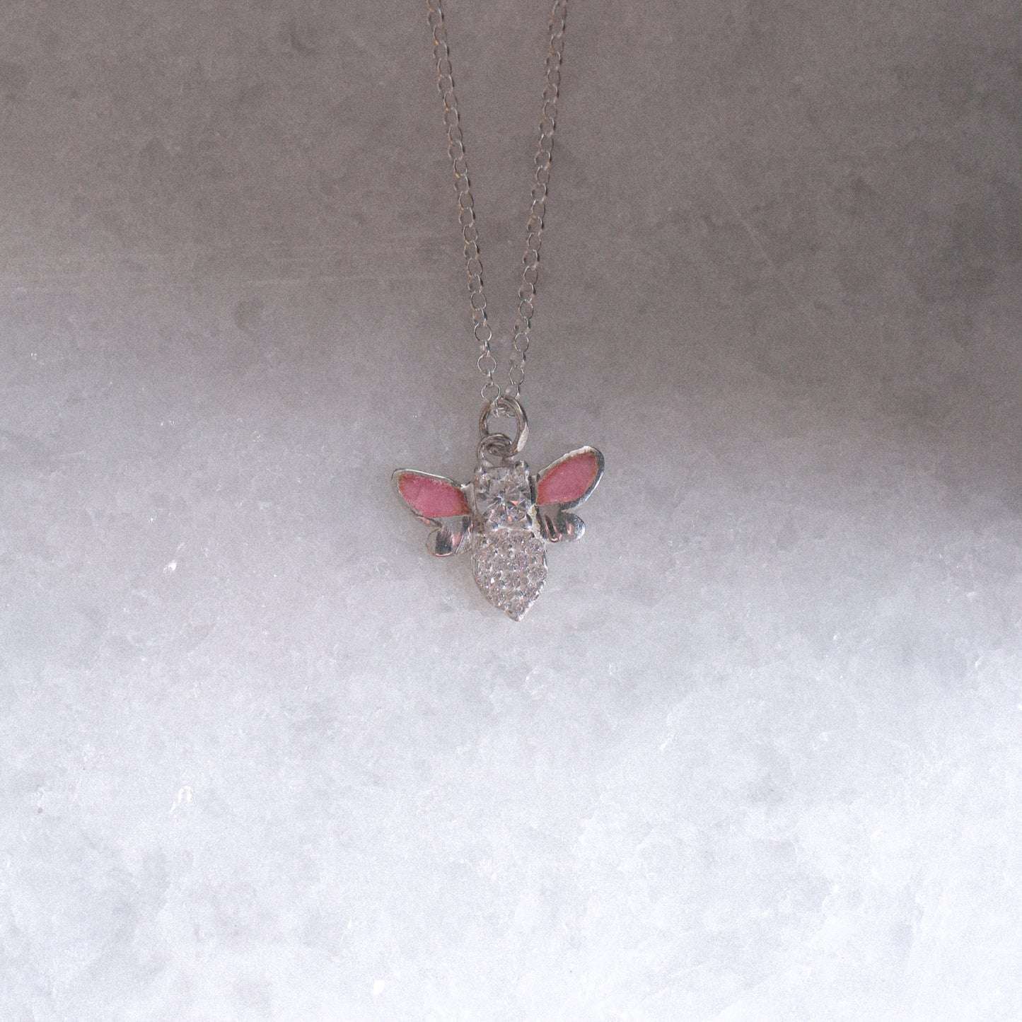 Bee With Baby Pink Enamel Pendant