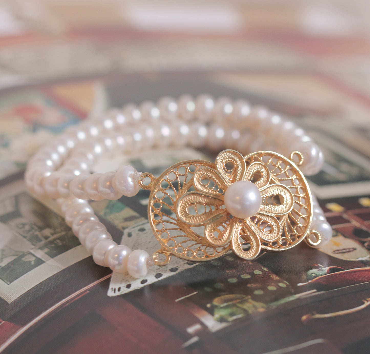 Pearls Filigree & Pearls Elastic Bracelet