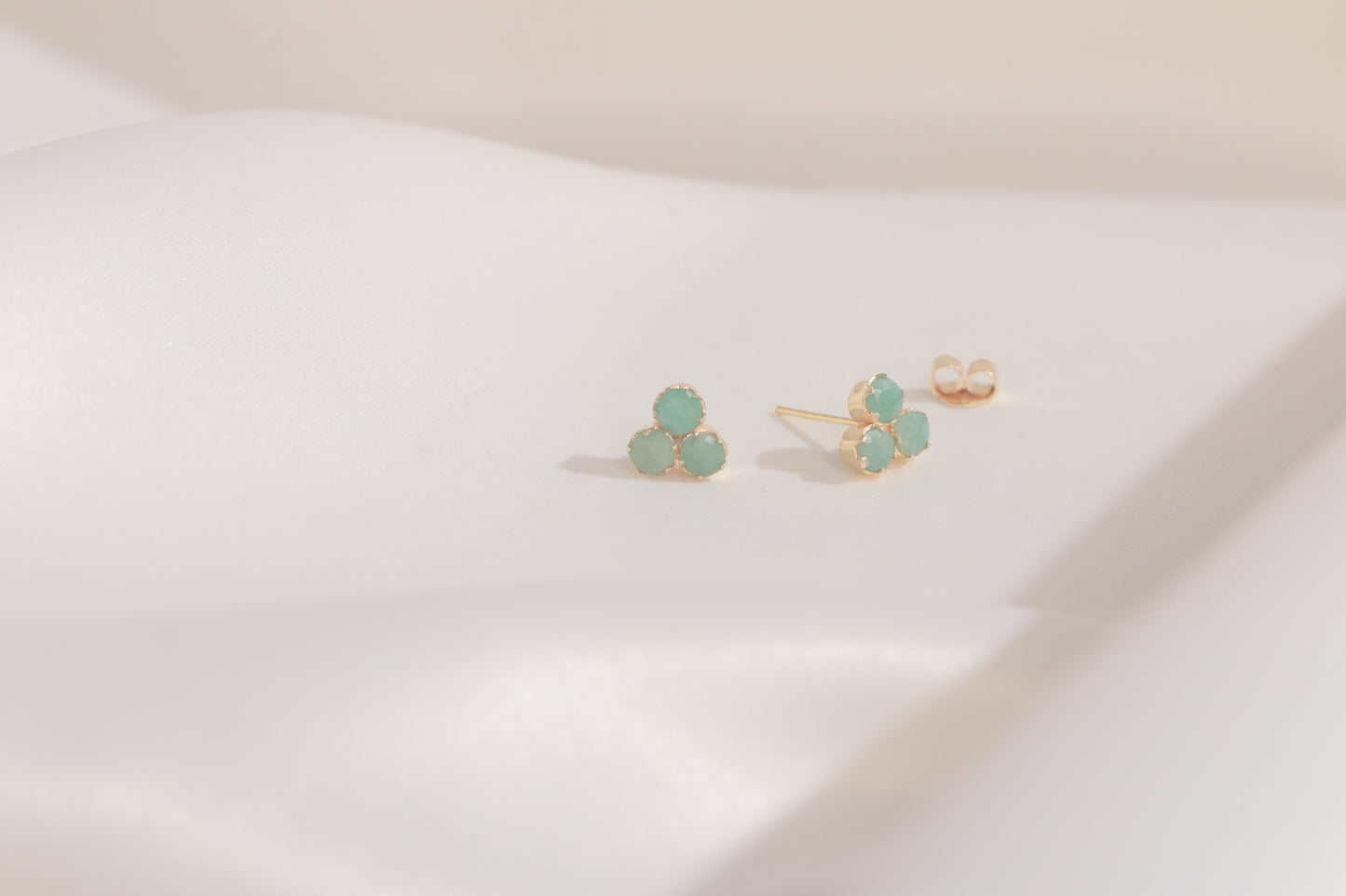 3 Emeralds Earrings (14k Gold)