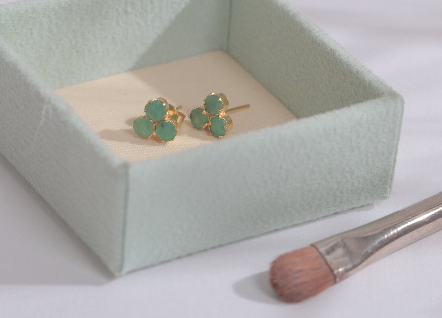 3 Emeralds Earrings (14k Gold)